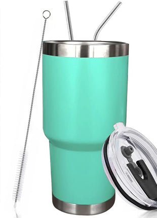 SYACOT 30oz Tumbler Double Wall Stainless Steel Vacuum Insulated Travel Mug with Splash-Proof Lid Metal Straw and Brush