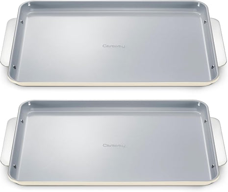 Caraway Non-Stick Ceramic Large Baking Sheet Duo - Naturally Slick Ceramic Coating - Non-Toxic, PTFE & PFOA Free - Perfect for Baking, Roasting, and More - Large (18" x 13") - Cream