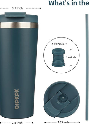 BJPKPK 22oz Stainless Steel Insulated Tumbler With lid And Straw Travel Coffee Thermal Tumblers Cup For Women And Men,Navy Blue