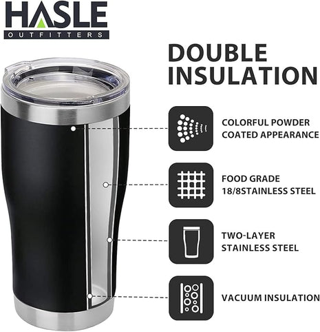 HASLE OUTFITTERS 20 oz Tumbler Bulk, Stainless Steel Tumblers with Lid, Vacuum Insulated Tumbler, Double Wall Tumbler Cup, coffee mugs, Black, 1 Pack