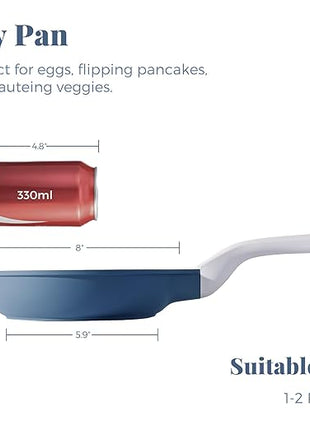 PRICUSIS Nonstick Ceramic Frying Pan, 8/10/12 Inch Non Toxic Skillet, Egg & Omelet & Chef's Pan, Induction Compatible & Oven Safe, Dishwasher Safe,PTFE PFAS & PFOA Free (8 Inch, Blue Gray)