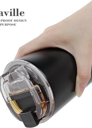 Puraville Insulated Tumblers with Lid, 14 oz Travel Coffee Mug Stainless Steel Vacuum Cup, Leak Proof Reusable Double Walled Coffee Tumbler for Iced and Hot Drinks, Black