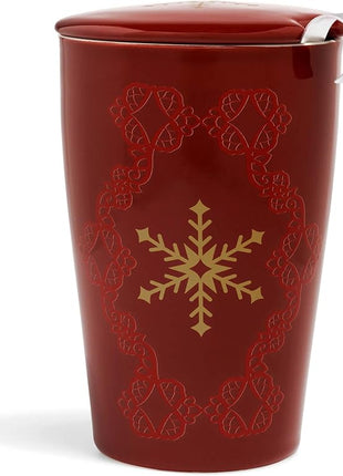 Tea Forte Double-Walled Ceramic Kati Cup, Removable Stainless Steel Infuser Basket and Lid, Steeps 12 oz Loose Leaf Tea, Dishwasher & Microwave Safe, Warming Joy