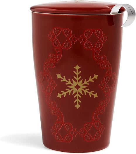 Tea Forte Double-Walled Ceramic Kati Cup, Removable Stainless Steel Infuser Basket and Lid, Steeps 12 oz Loose Leaf Tea, Dishwasher & Microwave Safe, Warming Joy