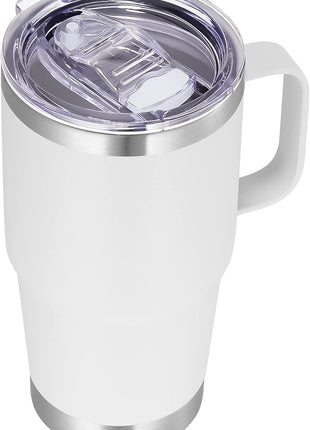 VEGOND 20 oz Tumbler with Handle Lid and Straw, Stainless Steel Insulated Travel Coffee Mug Spill Proof Double Wall Metal Tumbler Cup Keeps Drink Hot and Cold, White 1 Pack