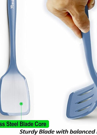 600˚F Heat Resistant Silicone Spatula Set, 13.6" Kitchen Spatula Turners for Non Stick Cookware, Flexible Spatulas with Thin Edges, Seamless Cooking Utensils for Fish, Eggs, Pancakes, Starry Blue