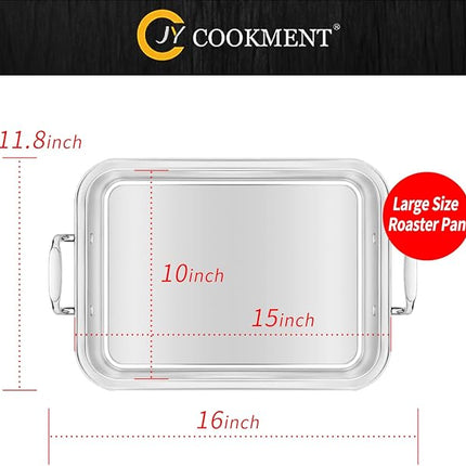 15 Inch Stainless Steel Roasting Pan with V-Shaped Rack and Turkey Baster - Rectangular Roaster for Turkey, Chicken, Vegetables - Fits 20lb Turkey