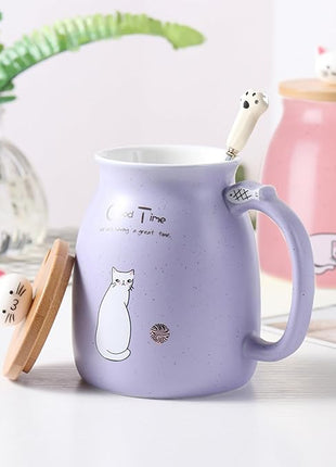 BigNoseDeer 2Pcs Kawaii Cat Mug Cute Tea Cup with Infuser Ceramic Coffee Mugs Cute Cool Preppy Stuff Gifts for Women Birthday Gifts for Cat lovers13oz