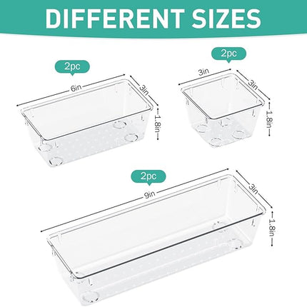 WOWBOX 6 Pack Clear Drawer Organizer Set, Acrylic Drawer Storage Trays, Storage Bins for Makeup, Cosmetics, Jewelries, Utensils, Gadgets, Office