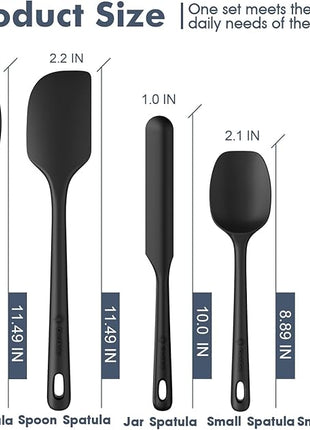 5 Pieces Silicone Spatula Set, Food Grade Rubber Spatula, Upgrade Strong Handle with Ergonomic Grip, Heat Resistant Up to 600°F for Nonstick Cookware, Cooking Black