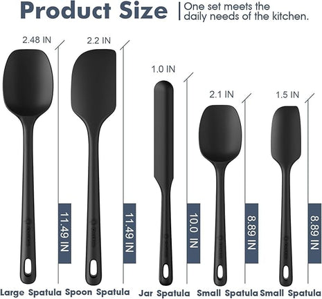 5 Pieces Silicone Spatula Set, Food Grade Rubber Spatula, Upgrade Strong Handle with Ergonomic Grip, Heat Resistant Up to 600°F for Nonstick Cookware, Cooking Black
