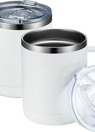 MEWAY 12oz Coffee Mug With Handle 2 Pack Bulk,Stainless Steel Insulated Travel Tumblers With Sliding Lid,Double Wall Vacuum Camping Cup for Hot & Cold Drinks Tea (White,Set of 2)