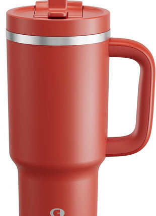 32 oz Tumbler with Handle and Straw: Stainless Steel Insulated Tumbler Keeps Cold for 24 Hours, Leakproof Travel Cup Fits in Cup Holder and BPA-Free,Medium Carmine
