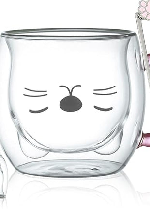 Purple Cat Mug Cute Mugs Glass Double Wall Insulated Glass Espresso Cup, Kawaii Cup, Coffee Cup, Tea Cup, Milk Cup, Best gift for Office and Personal Birthday Christmas (Purple Cat)