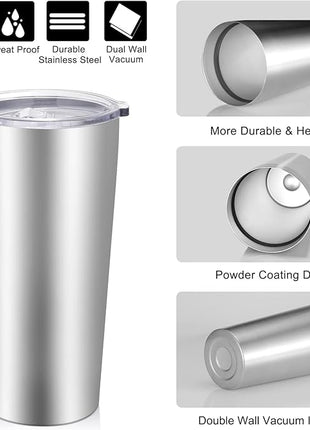 VEGOND 20oz Tumbler Bulk with Lid and Straw 6 Pack, Stainless Steel Vacuum Insulated Tumbler, Double Wall Coffee Cup Travel Mug, Stainless Steel