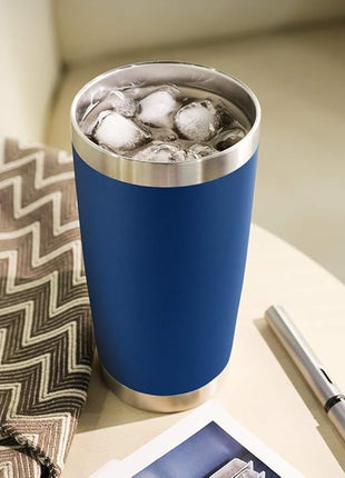 DOMICARE 20oz Stainless Steel Tumbler Bulk with Lid, Double Wall Vacuum Insulated Travel Mug, Powder Coated Coffee Cup, Dark blue, 8 Pack