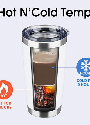 20oz Tumbler Bulk Stainless Steel Vacuum Insulated Tumblers with Lid Double Wall Travel Mug Durable Powder Coated Coffee Cup, Suitable for Ice Drinks and Hot Beverage (White 6pack)