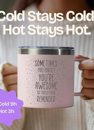 KLUBI Last Minute Christmas Gift for Women - Cute Pink Sometimes You Forget Your Awesome Gifts for Christmas, Her, Coworkers, Boss Day, Nurses Week College Girl Gift Ideas for Xmas Coffee Cup 14 Ounce