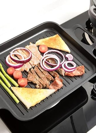 S·KITCHN Nonstick Grill Pan, Induction Stove Top Grill Plate, Glass Grilling Pan for Indoor, Gas Range Grill Panel/Skillet