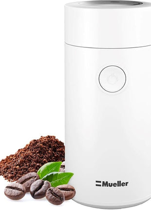 MuellerLiving Electric Coffee Grinder for Spice, Nut, Herbs and Coffee Beans, Sharp Blade, Stainless Steel - White