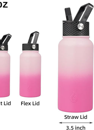 BJPKPK Insulated Water Bottles with Straw Lid, 27oz Stainless Steel Water Bottle with 3 Lids, Leak Proof BPA Free Metal Thermo, Mugs, Tumblers, Keep Cold Hot -Cherry