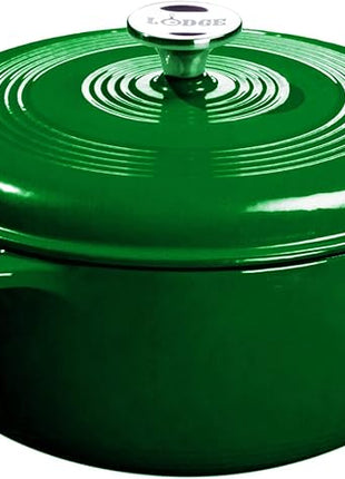 Lodge 6 Quart Enameled Cast Iron Dutch Oven with Lid – Dual Handles – Oven Safe up to 500° F or on Stovetop - Use to Marinate, Cook, Bake, Refrigerate and Serve – Evergreen