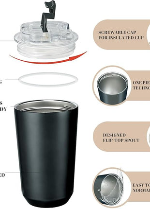 Puraville Insulated Tumblers with Lid, 14 oz Travel Coffee Mug Stainless Steel Vacuum Cup, Leak Proof Reusable Double Walled Coffee Tumbler for Iced and Hot Drinks, Black