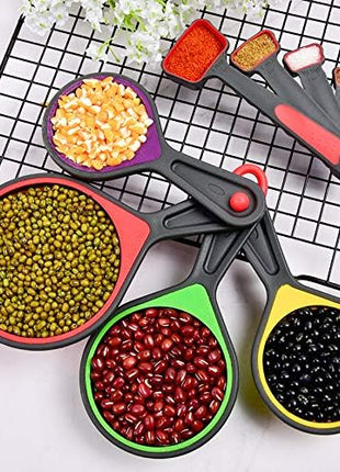 Collapsible Silicone Soft Measuring Cups and Measuring Spoons,8 pieces Portable Food Grade Silicone Measurement Cup for Liquid & Dry Measuring Baking & Travel Measuring Cup，space saver (Purple)