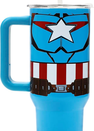 Bioworld Marvel Captain America Costume & Shield Blue 40 Oz Stainless Steel Tumbler