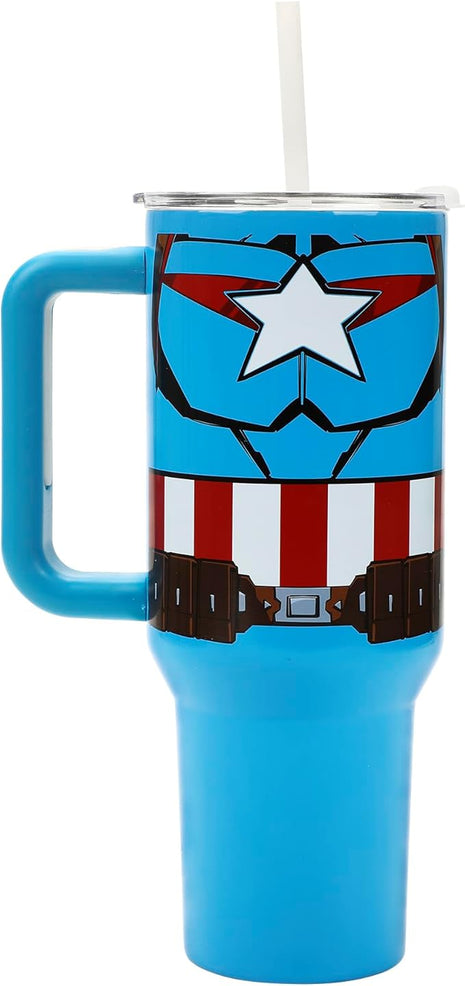 Bioworld Marvel Captain America Costume & Shield Blue 40 Oz Stainless Steel Tumbler
