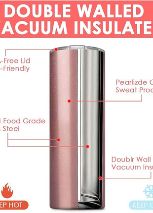 6 Pack Stainless Steel Skinny Tumbler, 20 OZ Double-Insulated Water Tumbler Cup with 6 Straw and 3 Brush, Vacuum Travel Mug Gift for Hot Cold Drinks with Cleaning(Black)