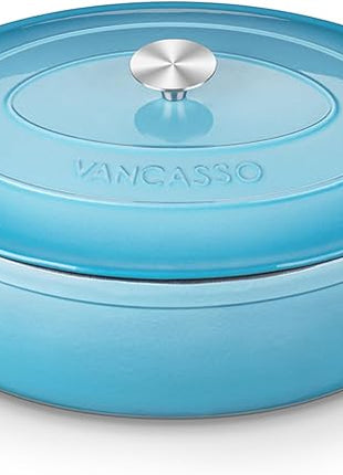 vancasso Enameled Cast Iron Dutch Oven, 9.3 Quart Dutch Oven Pot with Lid, Oval Dutch Oven Cast Iron Pot with Non Stick Coating for Bread Baking, Light Blue