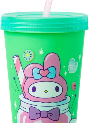 Silver Buffalo Sanrio Hello Kitty and Friends 4 Pack Color Changing Plastic Tumblers Featuring Hello Kitty, My Melody, Badtz Maru, and Cinnamoroll, 24 Ounce
