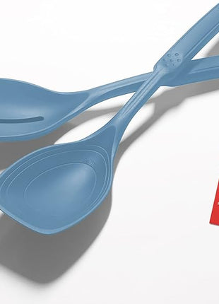 2 Pack Large Silicone Cooking Spoon, Non-Stick Slotted and Solid Spoon set with Deep Bolw- Measurement Mark for Mixing, Serving, Scooping, Scraping, Heat Resistant Kitchen Utensils, Starry Blue