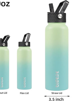 BJPKPK Insulated Water Bottles with Straw Lid, 40oz Stainless Steel Water Bottles with 3 Lids, BPA Free Leakproof Thermo, Tumblers, Cups for Sports, Gym- Mint