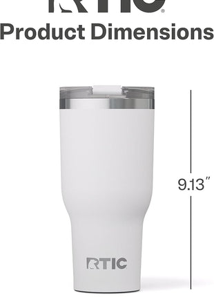 RTIC 40oz Essential Tumbler with Lid, Ceramic Lined, Insulated, Stainless Steel, Metal, Double Wall Vacuum-Insulation, Travel Cup for Iced Coffee, Tea, Hot and Cold Drink, White