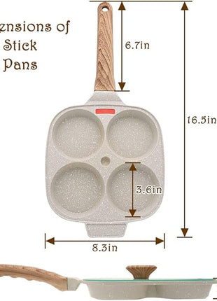 Egg Pan Fried Egg Pan, Egg Frying Pan with Lid Nonstick 4 Cups Pancake Pan Aluminium Alloy Cooker for Breakfast, Gas Stove & Induction Compatible (White)