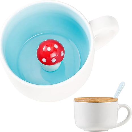 BigNoseDeer Mushroom Mug Cute mugs with 3D Mushroom Inside Ceramic Coffee Mugs Cute Gifts Birthday Gifts Gifts for Women 13oz