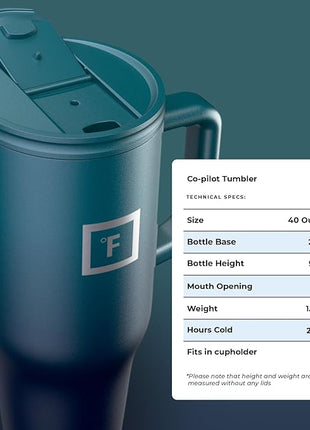 IRON °FLASK Co-Pilot Insulated Mug w/Straw & Flip Cap Lids - Cup Holder Bottle for Hot, Cold Drink - Leak-Proof - Water, Coffee Portable Travel Mug - Dark Night, 40 Oz