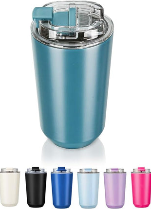 Puraville Insulated Tumblers with Lid, 14 oz Travel Coffee Mug Stainless Steel Vacuum Cup, Leak Proof Reusable Double Walled Coffee Tumbler for Iced and Hot Drinks, Peacock Blue