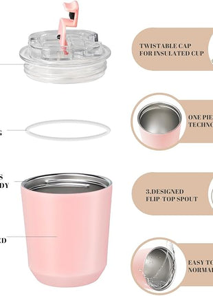 Puraville 2 Pack Insulated Tumblers with Lid, 10 oz Travel Coffee Mug Stainless Steel Vacuum Cup, Leak Proof Double Walled Coffee Tumbler for Iced and Hot Drinks, Pink and Light Blue