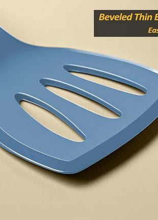 Silicone Pancake Spatula Turner with Lengthened Handle& Seamless Design, Heat Resistant Slotted Flipper for Nonstick Cookware, Large Flexible Kitchen Utensils for Egg, Pancake, Burger, Starry Blue