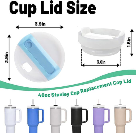40 OZ Tumbler Lid Replacement Fit for Stanley Cup, 2 Pack Replacement Lids, Spill Proof Tumbler Covers for Stanley Cup Accessories (Opaque - Azure)