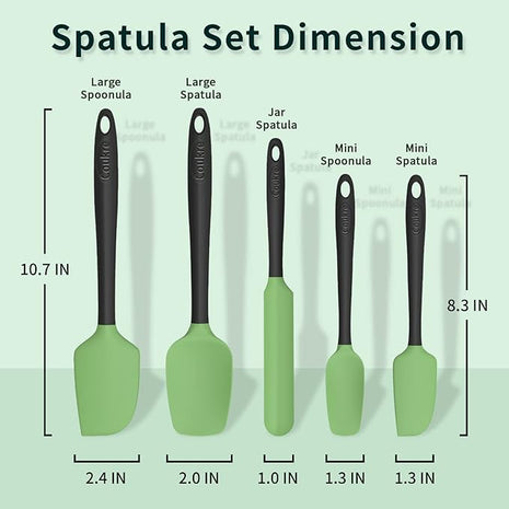 Coukre Silicone Spatula Set of 5,High Temperature Resistant, Food Grade Silicone, Dishwasher Safe, for Baking, Cooking (Grass Green)