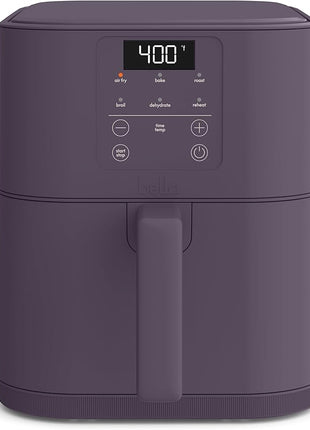 bella 6 Qt Slim Air Fryer, Fits-anywhere™ Kitchenware, EverGood™ Ceramic Nonstick Coating, Adjustable Temperature, 6 Preset Cooking Options, 60 Min Auto Shutoff w Audible Tone, 5lb Capacity, Plum