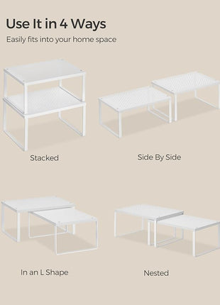 SONGMICS Spice Racks, Set of 2 Metal Cabinet Shelf Organizers, Countertop Organizers, Shelf Risers, Stackable, Expandable, White UKCS01WT