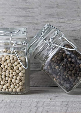 SPANLA Spice Jars, 24 Pack 4oz Small Glass Jars with Airtight Hinged Lid, With 24 Spice Labels & Silicone Funnels, Airtight Glass Jars for Spices, Condiments Herb Seasoning Art Craft Storage