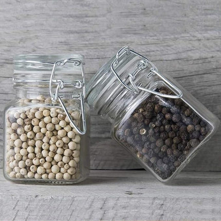 SPANLA Spice Jars, 24 Pack 4oz Small Glass Jars with Airtight Hinged Lid, With 24 Spice Labels & Silicone Funnels, Airtight Glass Jars for Spices, Condiments Herb Seasoning Art Craft Storage