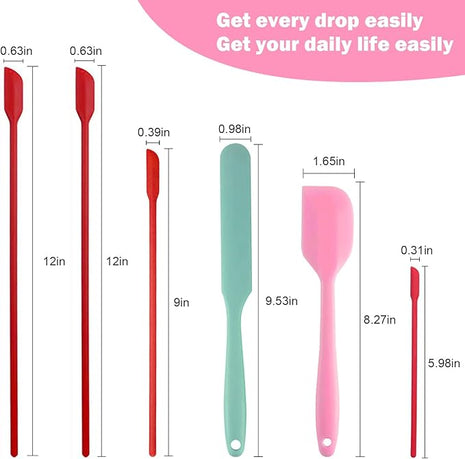 Mini Silicone Spatula Set 6 PCS Food Grade Small Jar Spatula with Long Handle Makeup Spatula Tool Heat Resistant Kitchen Utensils for Baking Cooking Mixing Tiny Scraper