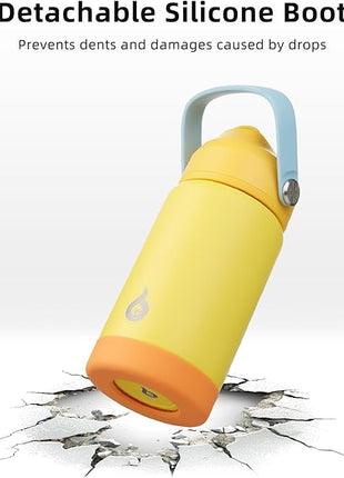 BJPKPK Insulated Water Bottle with Straw Lid, 12oz Thermo Water Bottles, Flex Handle & Non-slip Boot, BPA Free Leak Proof Stainless Steel Metal Thermo, Tumblers, Cups,Fresh Green